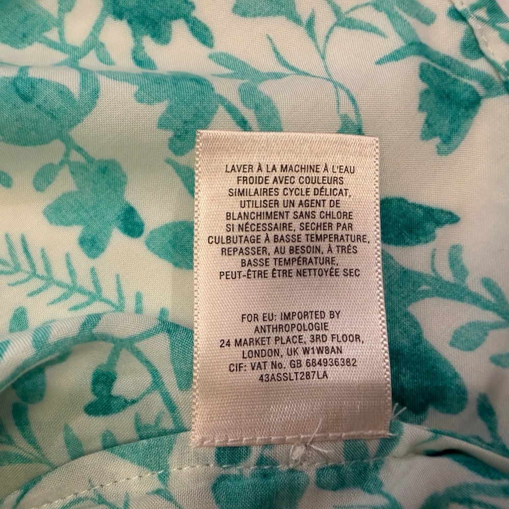 Anthropologie Maeve "Islet" Teal Green Pintuck Floral Button Down Blouse Small - Picture 8 of 8